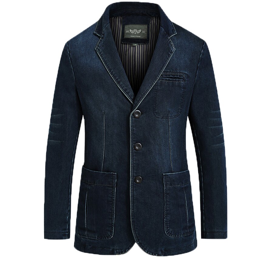 NIAN Jeep Men's Denim Casual Blazer Men Cotton Vintage Suit Jacket Male Blue Coat Denim Jacket Plus Size Jeans Blazers