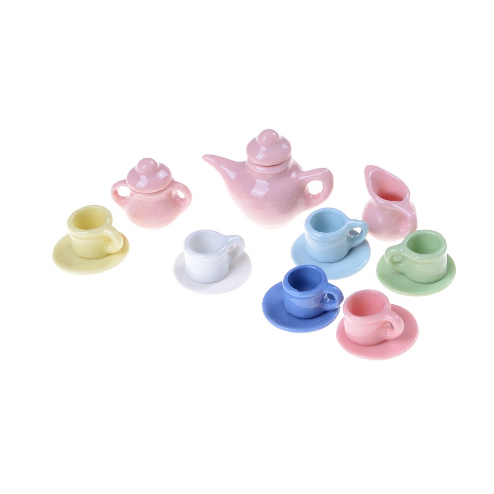 1:12 Puppenhaus Porzellan Teeservice - 15-teiliges Miniatur Geschirr Set Bunt