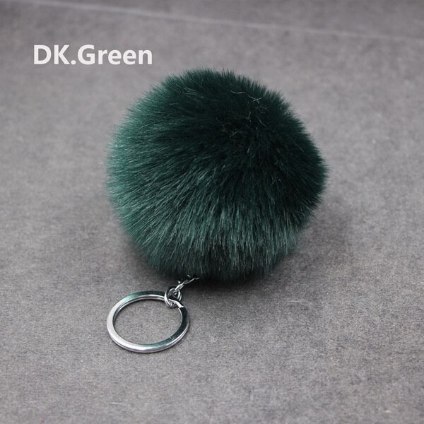 de Navidad Artificial Bola de pelo de conejo de peluche de felpa Fuzzy Llavero de pelo llavero con pompón coche bolsa llavero colgante de llavero de la joyería: Dark Green