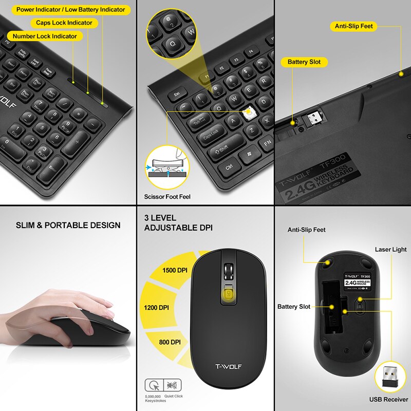 2.4G Wireless Keyboard and Mouse Set Desktop Computer and Home Office Retro Round Keycap Silent Keyboard Mouse Combo Set