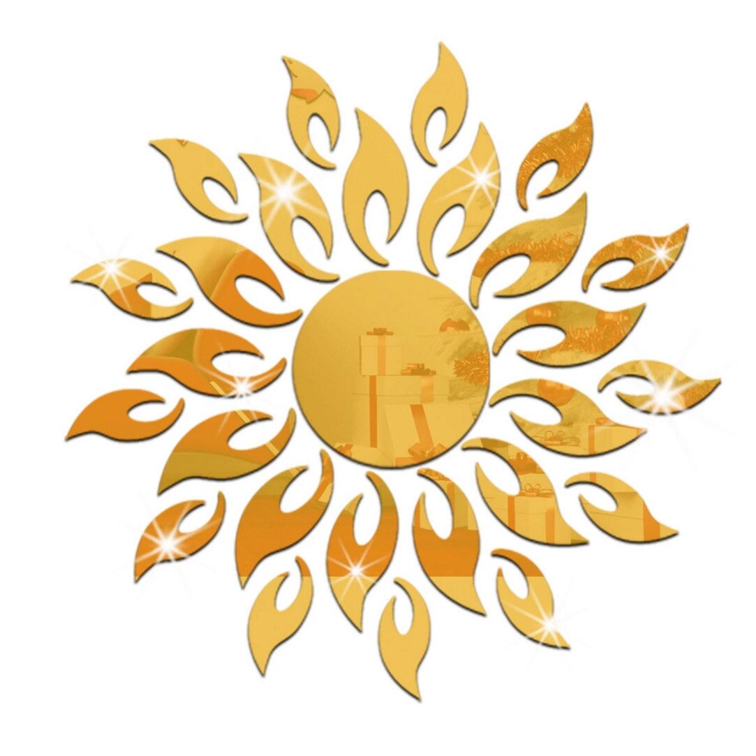 15.5CM Golden Sun DIY Mirror Wall Sticker Modern Home Decal Room Decoration for Bedroom Wallpaper Art Sticker: Default Title