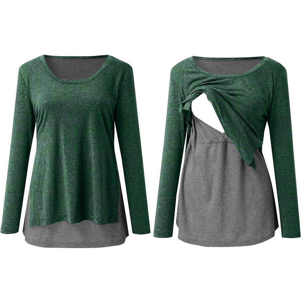 Maternity Clothes Long Sleeve Nursing Top Breastfeeding Clothes Patchwork Pregnancy Shirt Pregnant Clothes zwangerschaps kleding