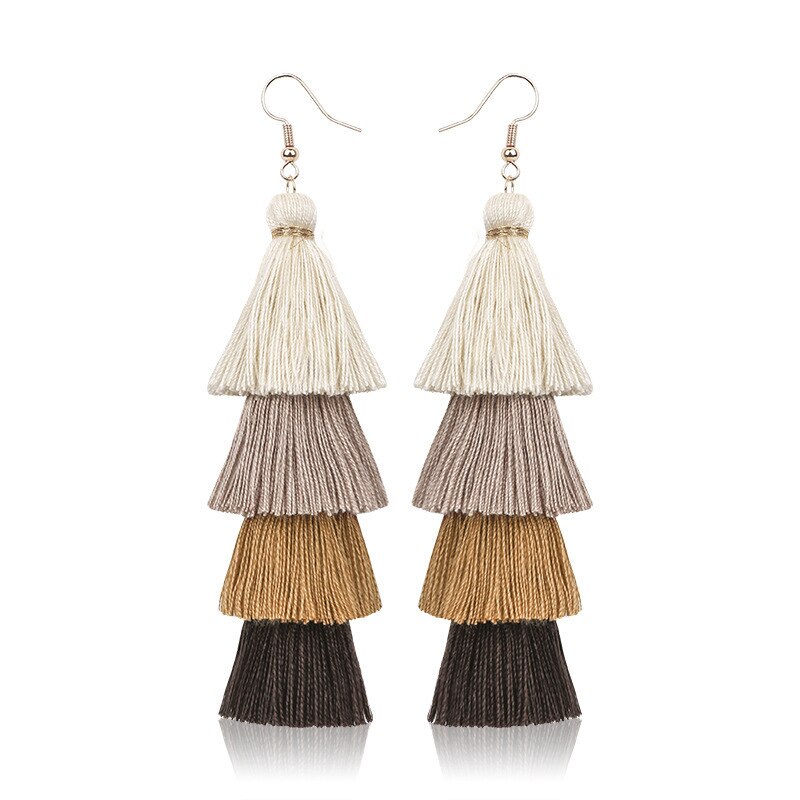 Bohemian 4 Gelaagde Kwastje Oorbellen Voor Vrouwen Etnische Lange Fringe Multi kleur Verklaring Dangle Earring Meisjesschoenen Sieraden