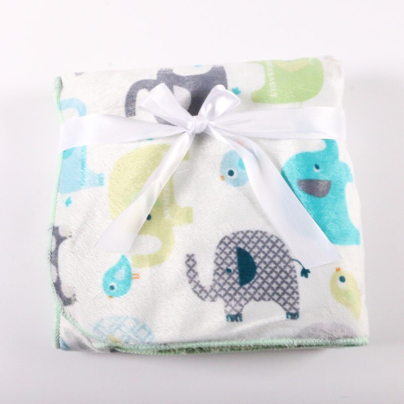 Factory Sales Baby Blanket thicken double layer fleece infant swaddle baby swaddle Microfiber plaid 76*102CM atrq0001: green elephant