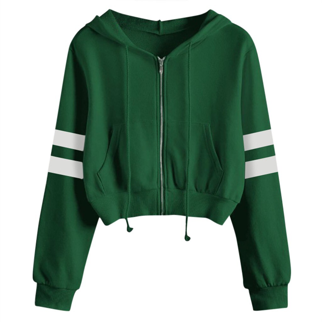 Dames casual effen kleur lange mouwen hoodie sweatshirt met capuchon gestreepte lange mouwen sudadera mujer de moda: Groente / Xl