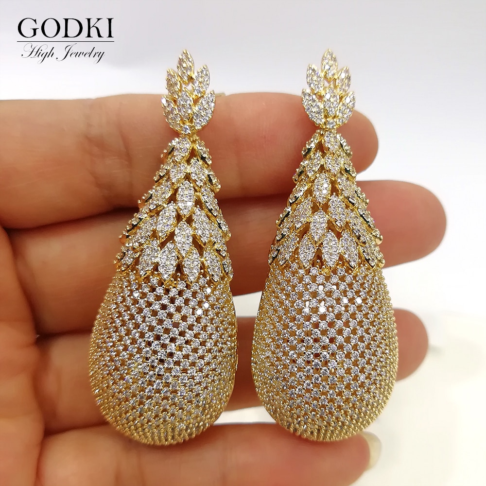 GODKI luxe ananas boucles d'oreilles goutte pour les femmes de mariage zircon cubique Dubai boucles d'oreilles de mariée bijoux fantaisie fête d'été