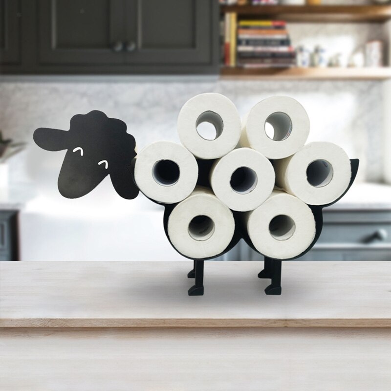 JFBL Cute Sheep Toilet Paper Roll Holder Black Toilet Roll Holder Free Standing Or Wall Mounted Tissue Paper Stand
