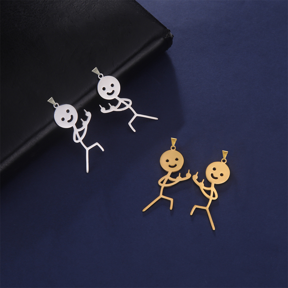 5pcs Funny Middle Finger Stickman Charms For Jewelry Making Stainless Steel Pendants Necklace Keychain Diy Accessories