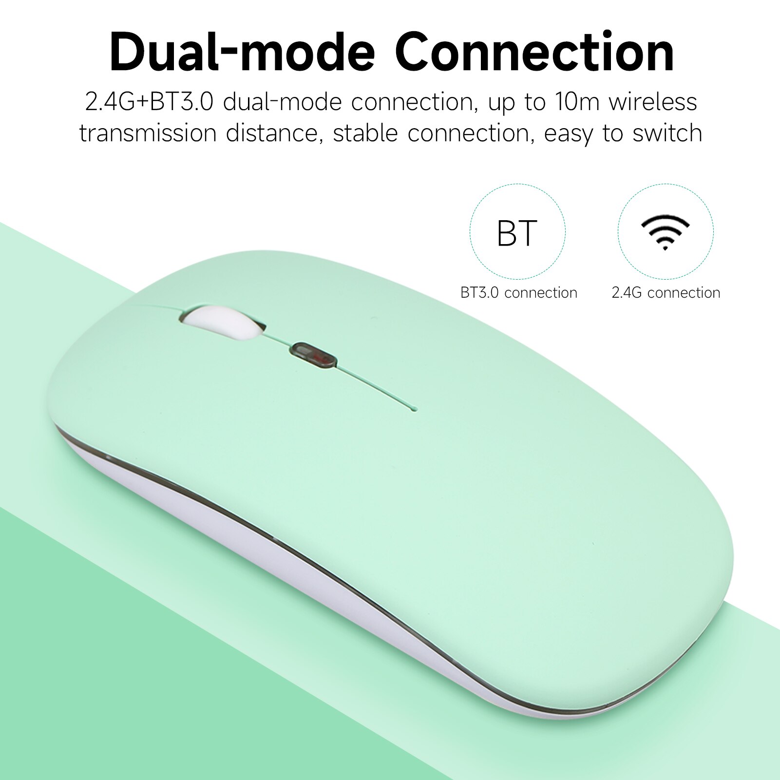 2.4G Mouse BT3.0 Wireless Dual-mode Mouse Mute Office Mouse Built-in Rechargeable Lithium Battery Light 1600DPI Mice for Laptop