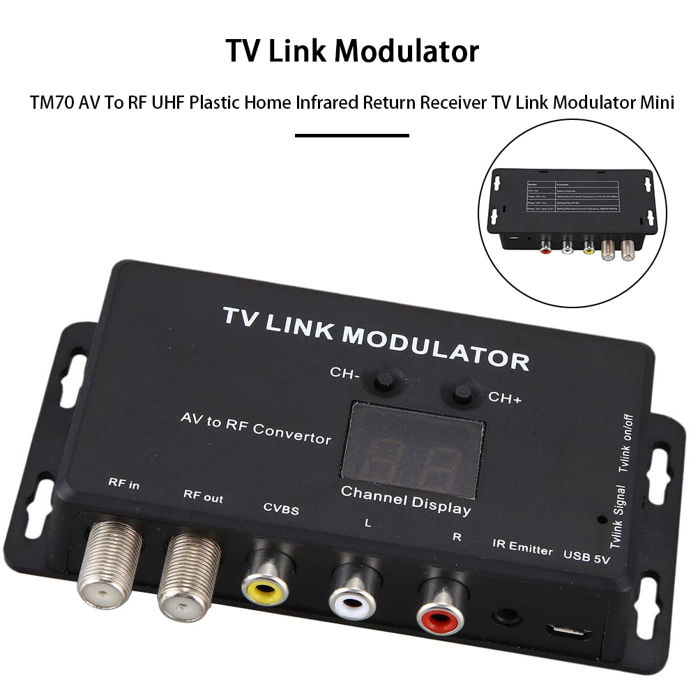 TM70 Converter Elektronische Verstelbare Tv Link Modulator Uhf Professionele Av Rf Plastic Mini Home Ontvanger Infrarood Terugkeer
