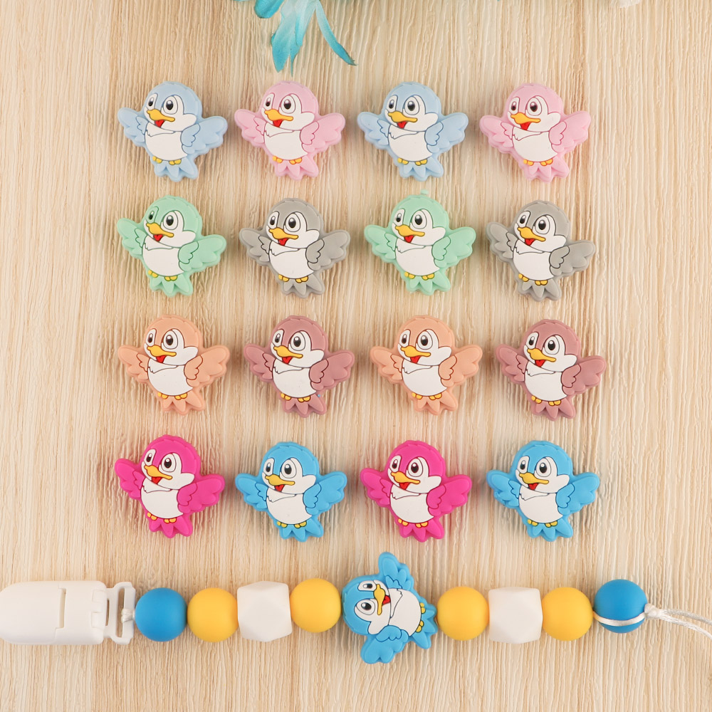 Kovict 10pcs Baby Silicone Beads Mini Bird Food Grade Animal Teether Baby Molar Toys DIY Pacifier Chain Jewelry Accessories