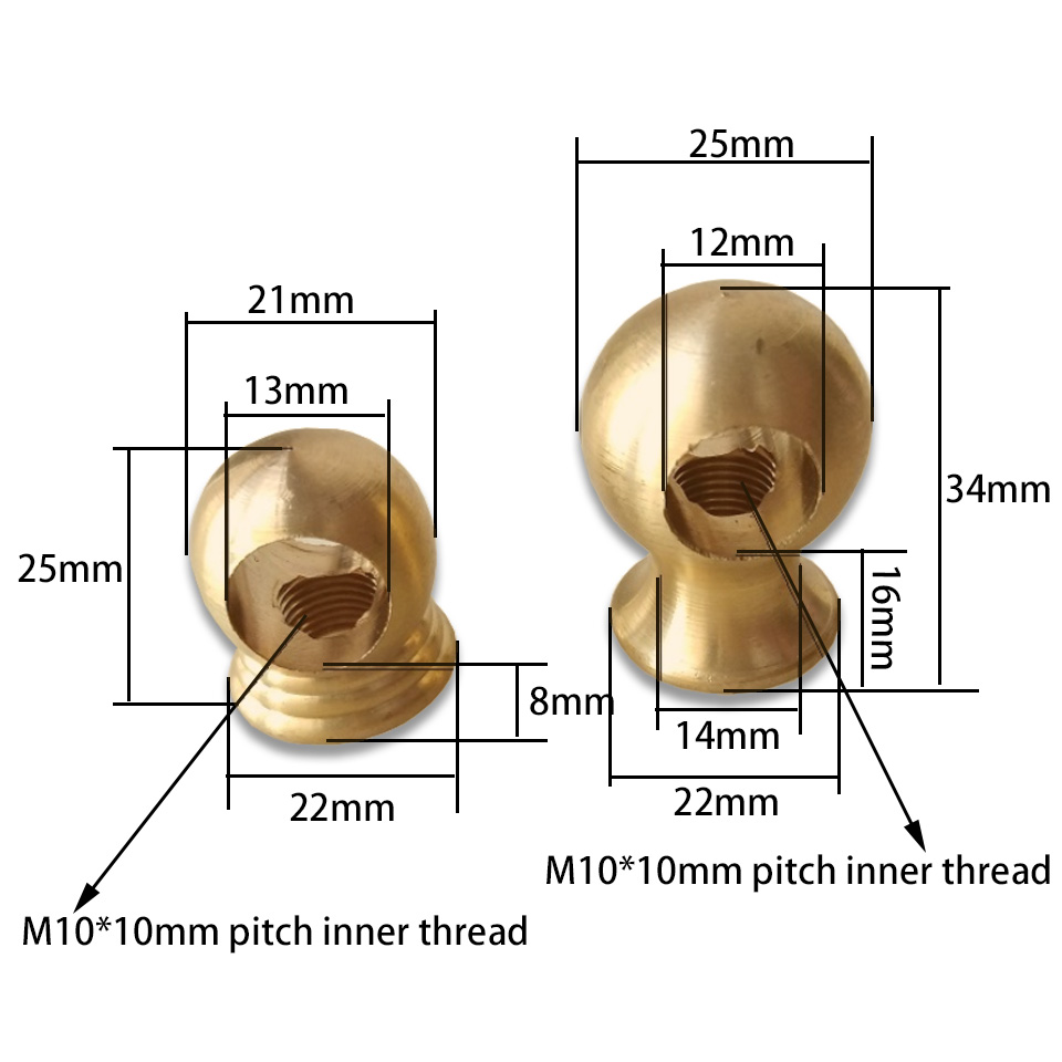 Pure Copper Brass M10 Internal Thread Round Head Hanging Plate Magnesium Nut Decorative Nut Two-way 90 Degree With Side Hole