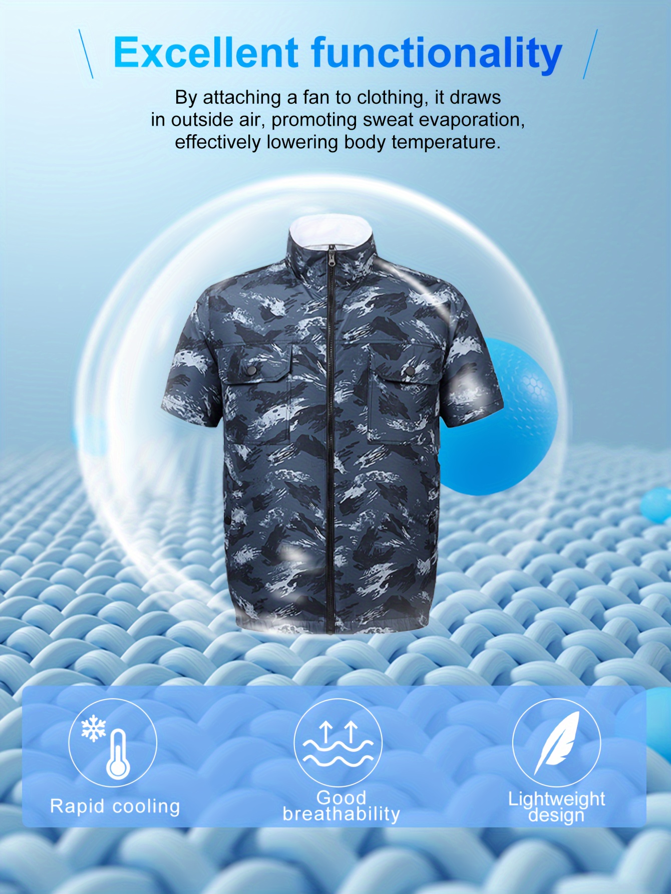 Zomerkoelende airconditioning-werkkleding, kleding met ventilator, koelend vest met korte mouwen, geschikt voor buitenaanwendelijk werk