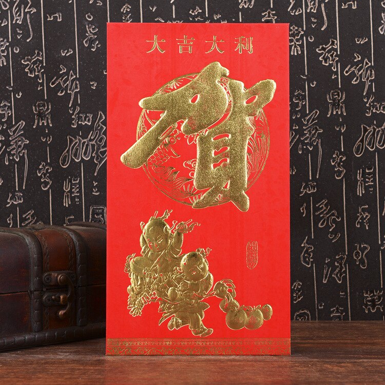6 stk/sæt super stor kinesisk rød kuvert 12*22cm stor kapacitet særlig rød konvolut da hongbao kinesisk rød taske: C