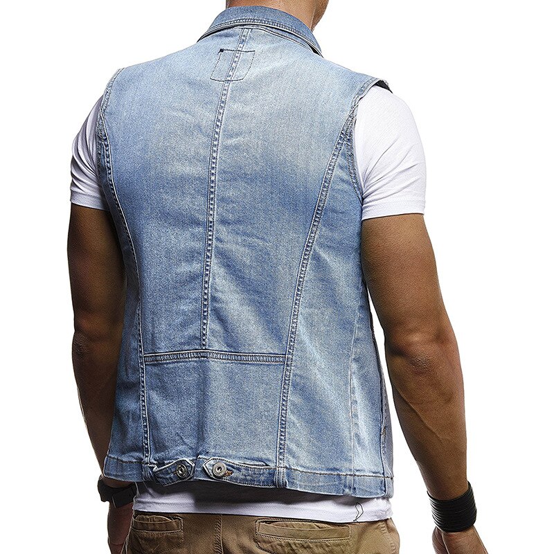 sleeveless denim vest men's trend solid color zipper denim jacket
