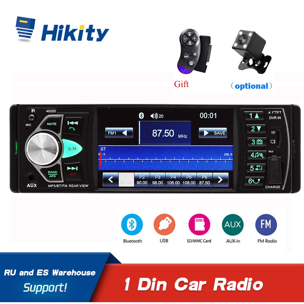 Hikity 4022D 4.1 inch 1 Din Car Radio Auto Audio Stereo autoradio Bluetooth Support Rear View Camera USB Steering Wheel Remote