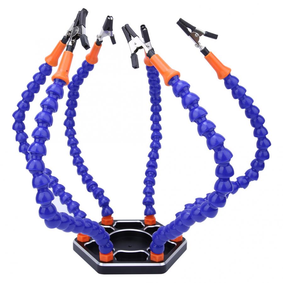 Soldering Helping Hand 6 Adjustable Flexible Arms Welding Table Clamp PCB Holder Stand Clip Soldering Third Hand Repair Aid Tool