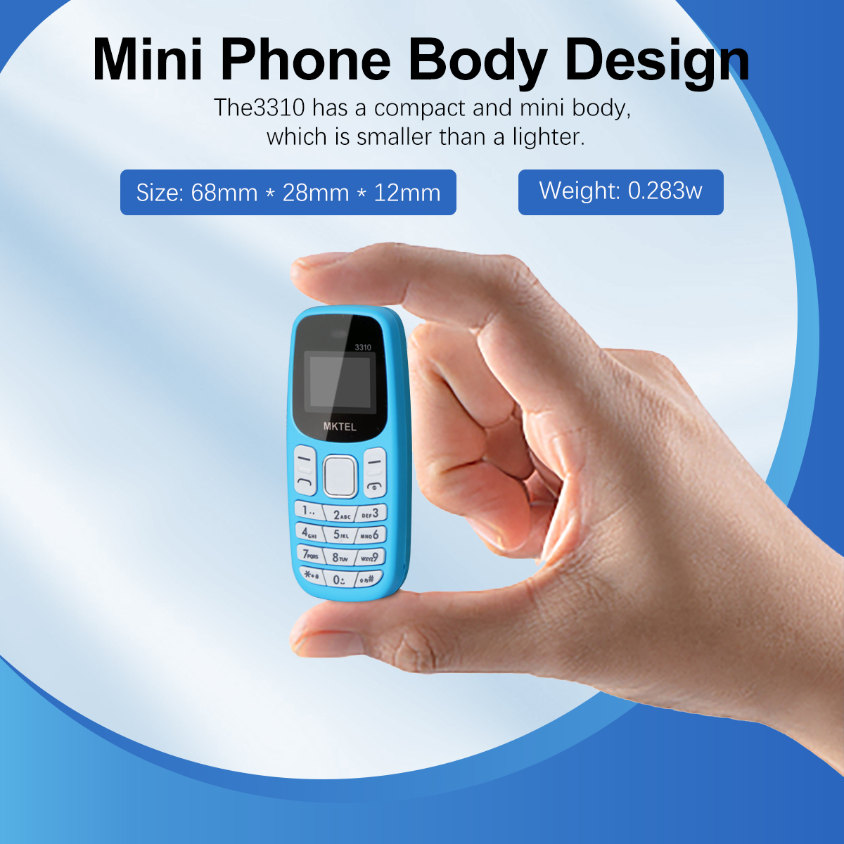 Mktel 3310 mini funktionstelefon med ørekrog, dobbelt sim-kort, dobbelt standby,  mp3/mp4/ fm-radio/bluetooth/gprs
