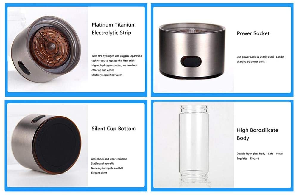 Hydrogen Water Bottle Portable Hydrogen Water Maker Hydrogen Rich Water Ionizer Bottle, SPE PEM Technology USB Rechargeable SH7