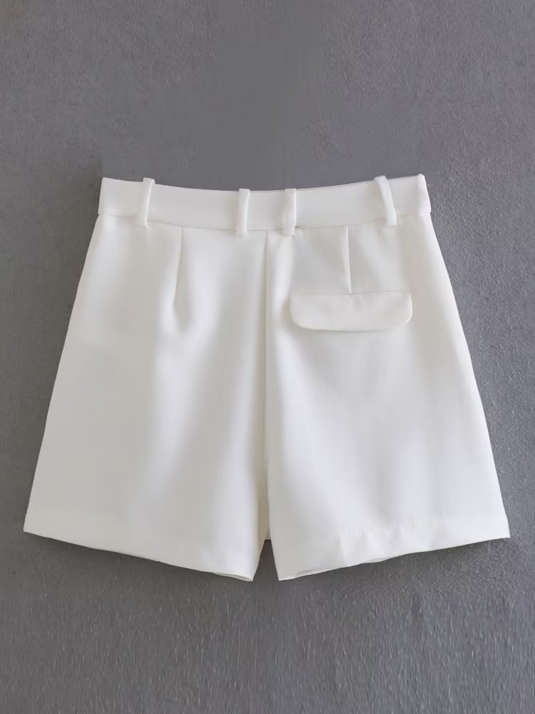 Willshela dames witte geplooide shorts met ritssluiting aan de voorkant, vintage hoge taille, chique damesshorts