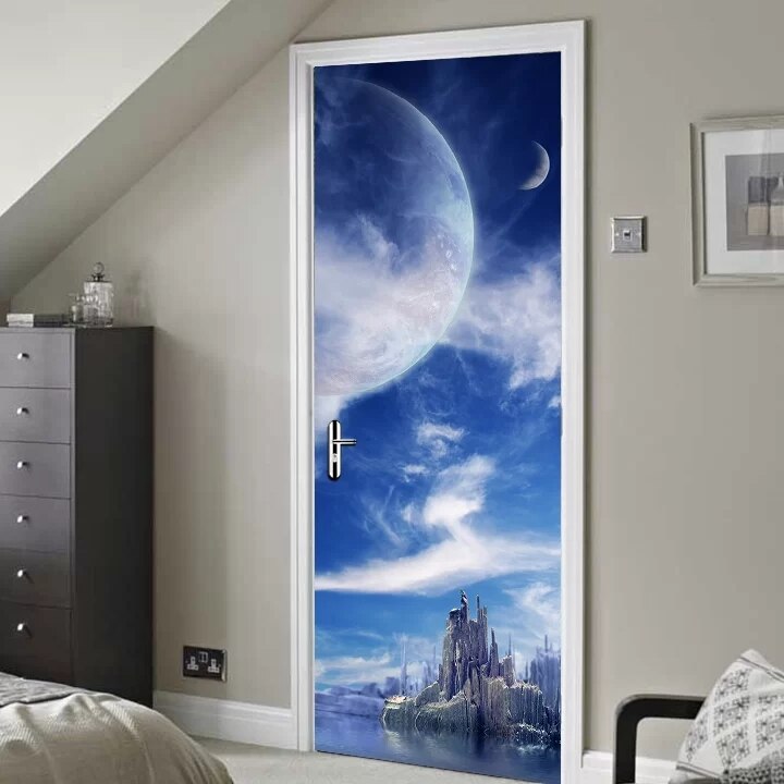 Self Adhesive Waterproof Wallpaper 3D Alien World Door Stickers Home Decor Renew PVC Mural Paper Print Art Picture For Bedroom