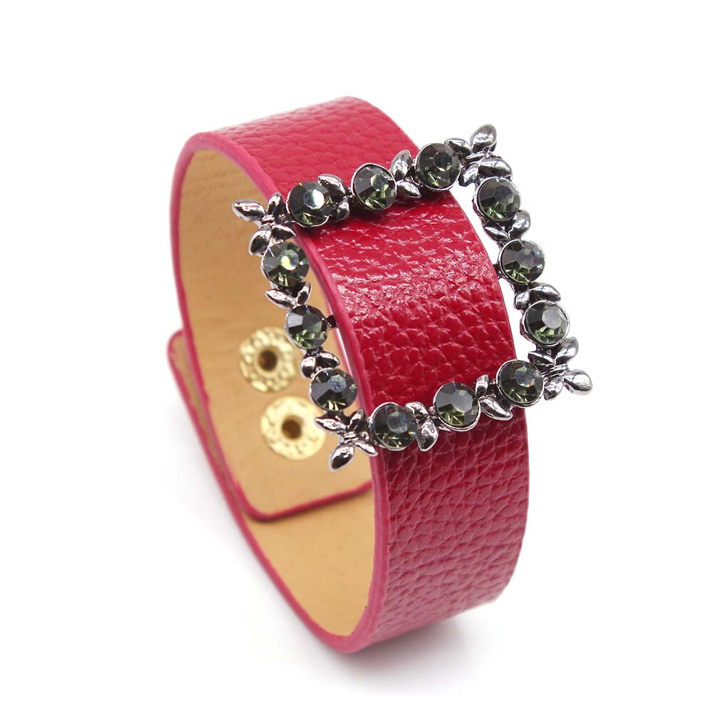 D&D European Punk Wide Crystal Charm Leather Bracelet & Bangles For Women Cuff Bracelet Wedding Jewelry