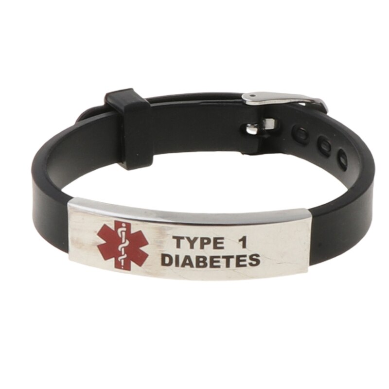 Pulsera de silicona con alerta médica para hombre y mujer, brazalete de silicona ajustable para Diabetes tipo 1, para primeros auxilios de emergencia, Color Rojo