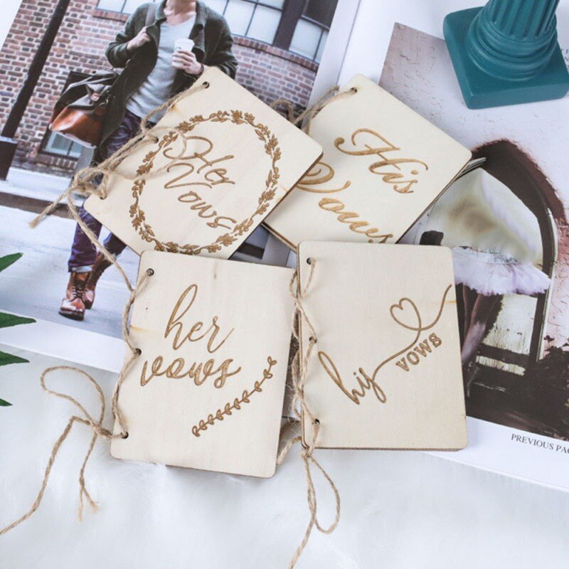 Wedding Card Kraft Paper Wooden Vow Books His Her Vow BooksBooklet Vow Notebook Props Wedding
