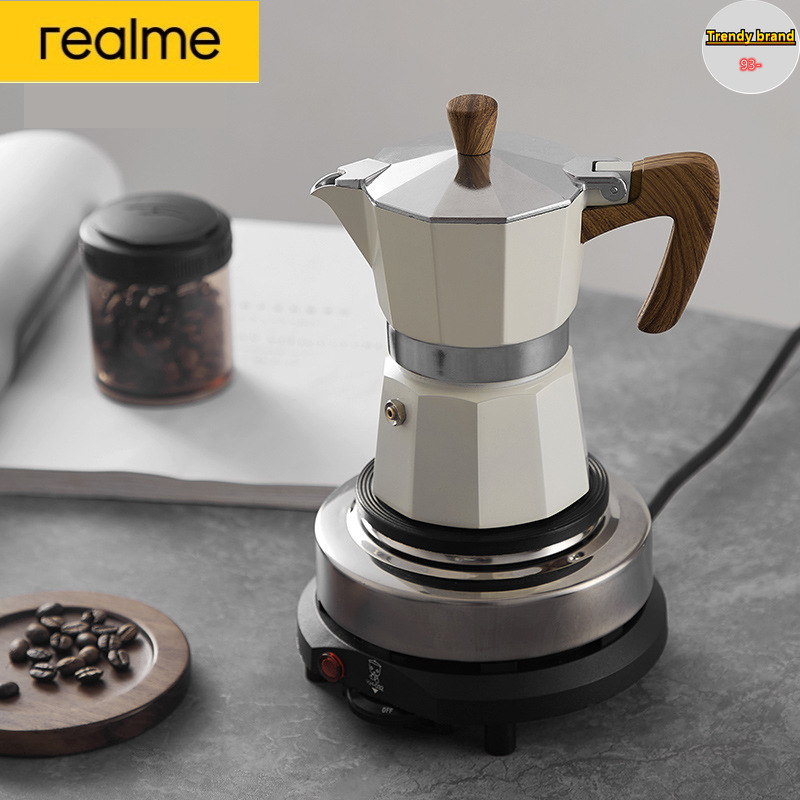Juego de estufa eléctrica portátil para café, cafetera Moka de 10 puntas, cafetera casera de extracción italiana, Realme