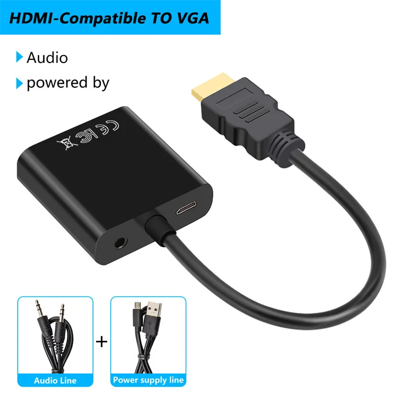 Kabel konwertera zgodny z HDMI na VGA 1080P Full HD Kabel adaptera konwersji HDMI-VGA do komputera PC Projektor HDTV Tablet Monitor: Grey