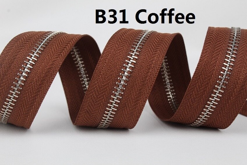 Höggradig 5#  silvermetall dragkedja enda öppen-ände utanför whtie gräddvit khaki brun kaffe metall dragkedja vals: B31 kaffe