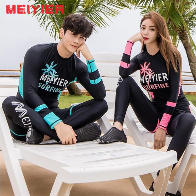 MEIYIER Surfing swimwear for couples Men and women korean rash guards shorts+shirt swim suit compression swimsuit