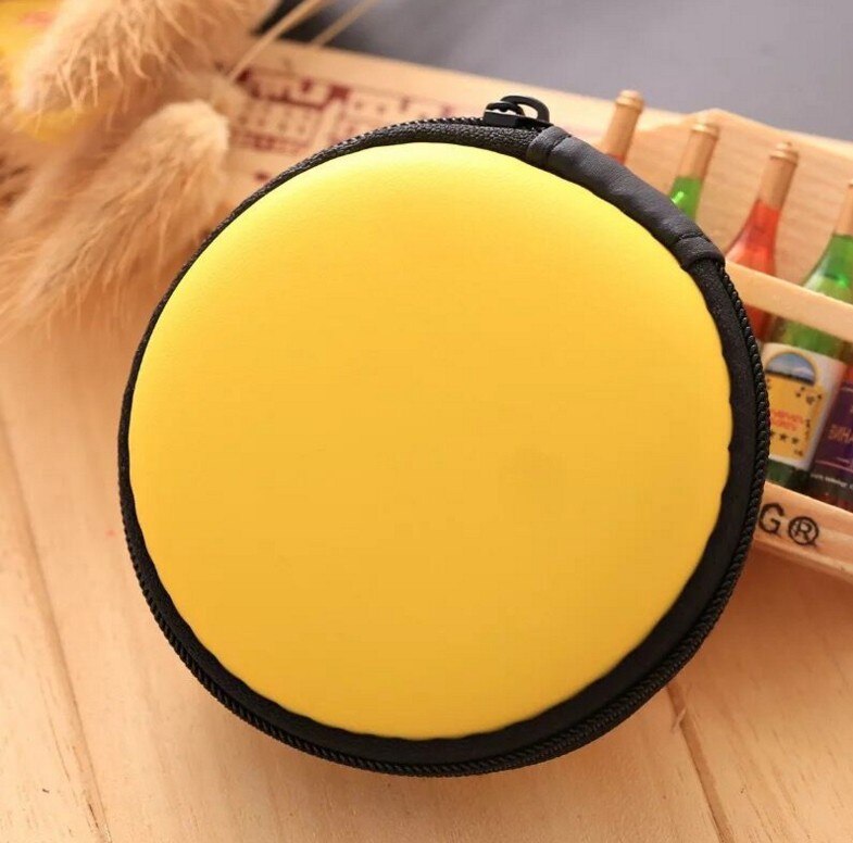 Ronde Draagbare Oordopjes Doos Mini Rits Hard Headphone Case PU Leer Oortelefoon Case Opbergtas Beschermende USB Kabel Organizer: Geel