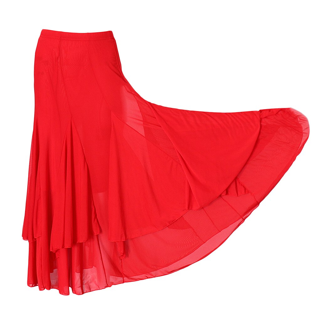 Women Modern Waltz Tango Smooth Mesh Ballroom Dance Costume Maxi Dress: Red