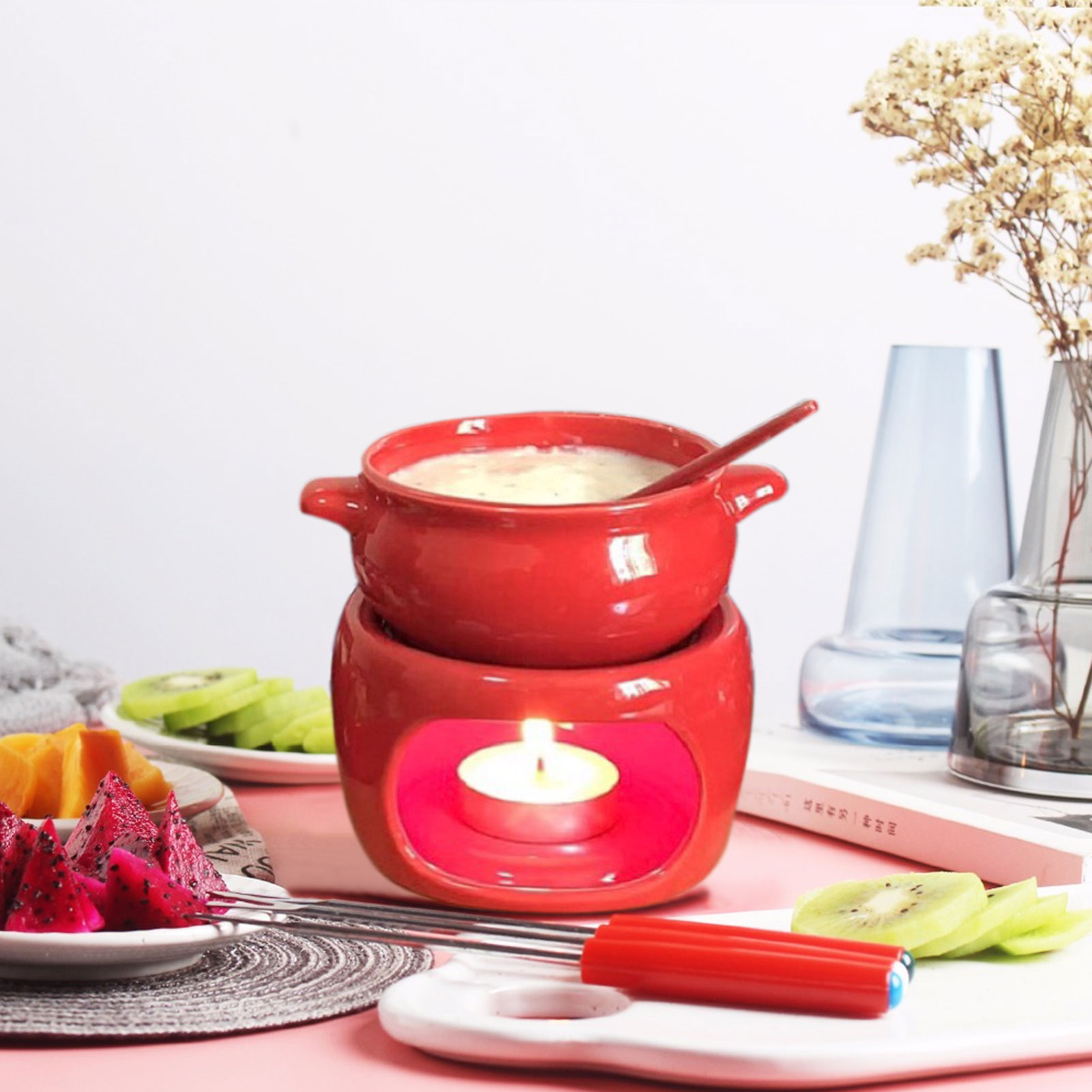 Ceramic Small Cheese Pot Cheese Chocolate Fondue Furnace Fondue Set Premium Porcelain Melting Pot For Cheese Chocolate