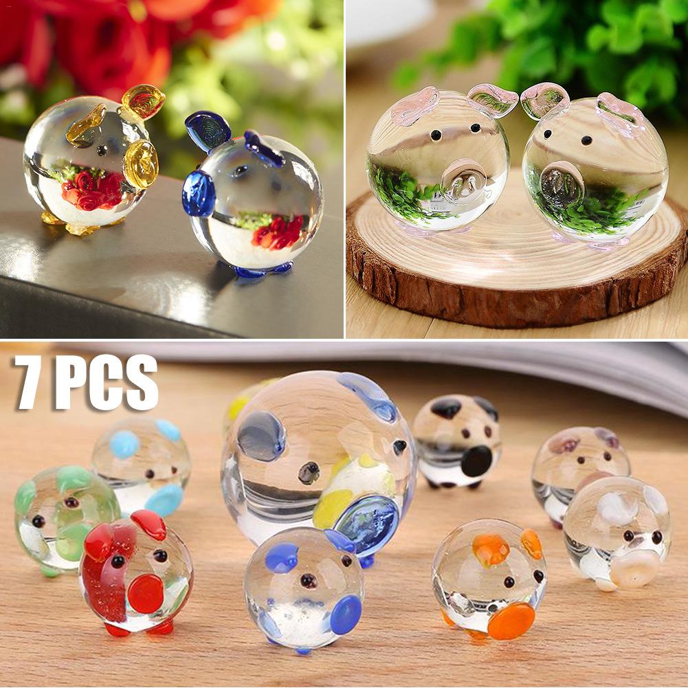 7 stuk Leuke Varken Kristal Beeldjes Miniaturen Handgemaakte Glas Dier Huisdier Ambachten Home Decor Kids Willekeurige Kleur