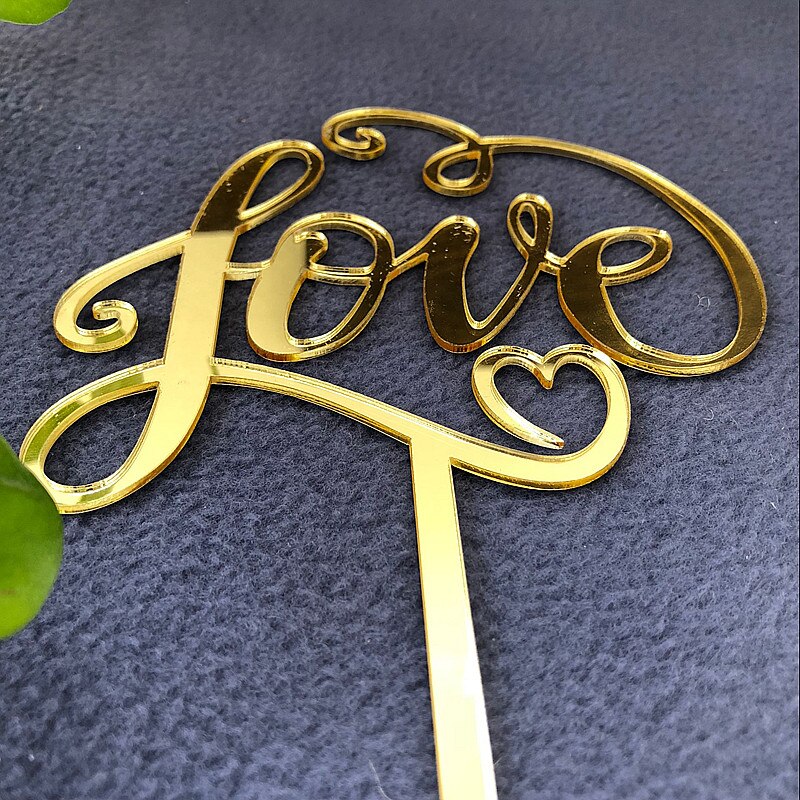 Gold Love Wedding Cake Topper , Wedding Cake Decoration for Wedding Party Decoration , Anniversary Cake Topper