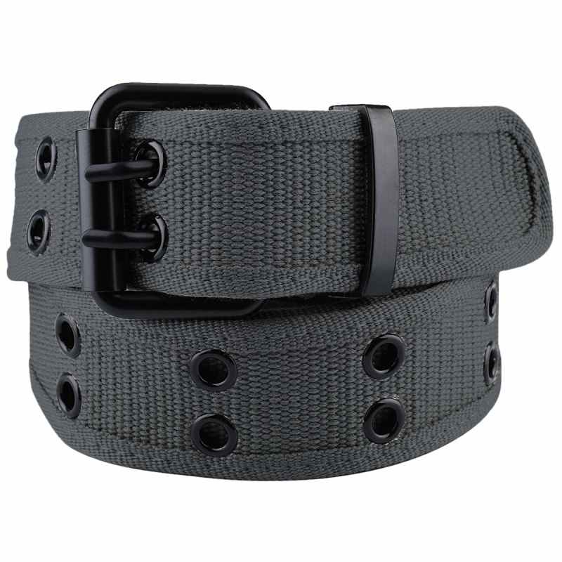 Canvas Web Belts for Men Women,Double Grommet Hole Buckle Belt: Gray
