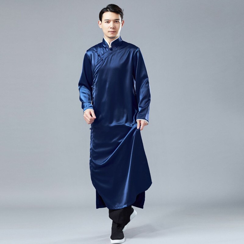 IEFB /men's wear spring satin gown robe Chinese style national costume long sleeve vent hem clothes 9Y1242
