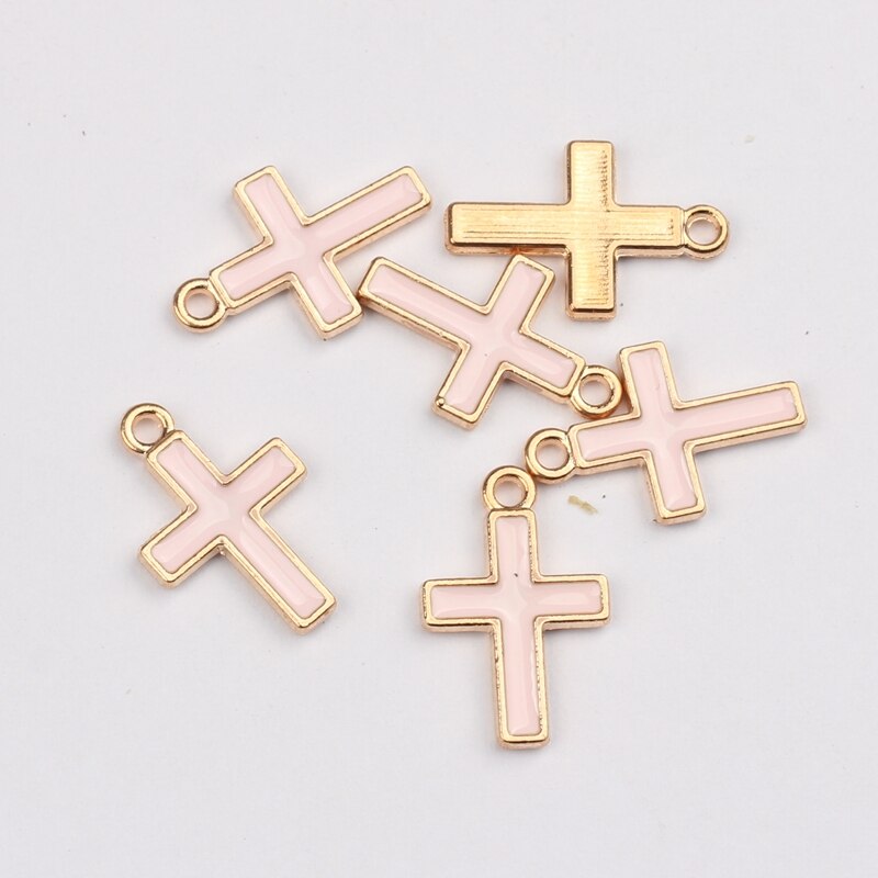 50pcs/lot Zinc Alloy Mini Cross Enamel Charms For DIY Jewelry Making Finding Accessories: pink