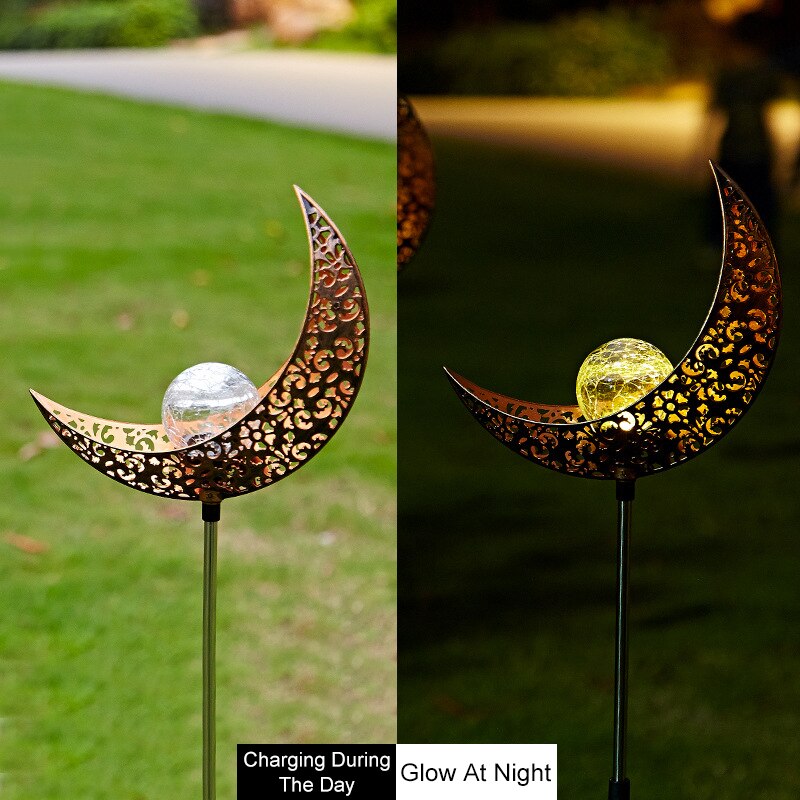 Solar LED Flame Light Sun Moon Garden Metal Hollow Projection Lamp for Outdoor Distinctive Decoration Landscape Solar Lawn Lamp