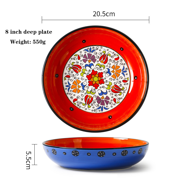 Vajilla serie de sombras de flores, Dishe cuenco de cerámica, plato de cena para el hogar, cuenco para sopa, contenedor de comida, plato de comida occidental, cuenco para ensalada de frutas: 8 inch deep plate