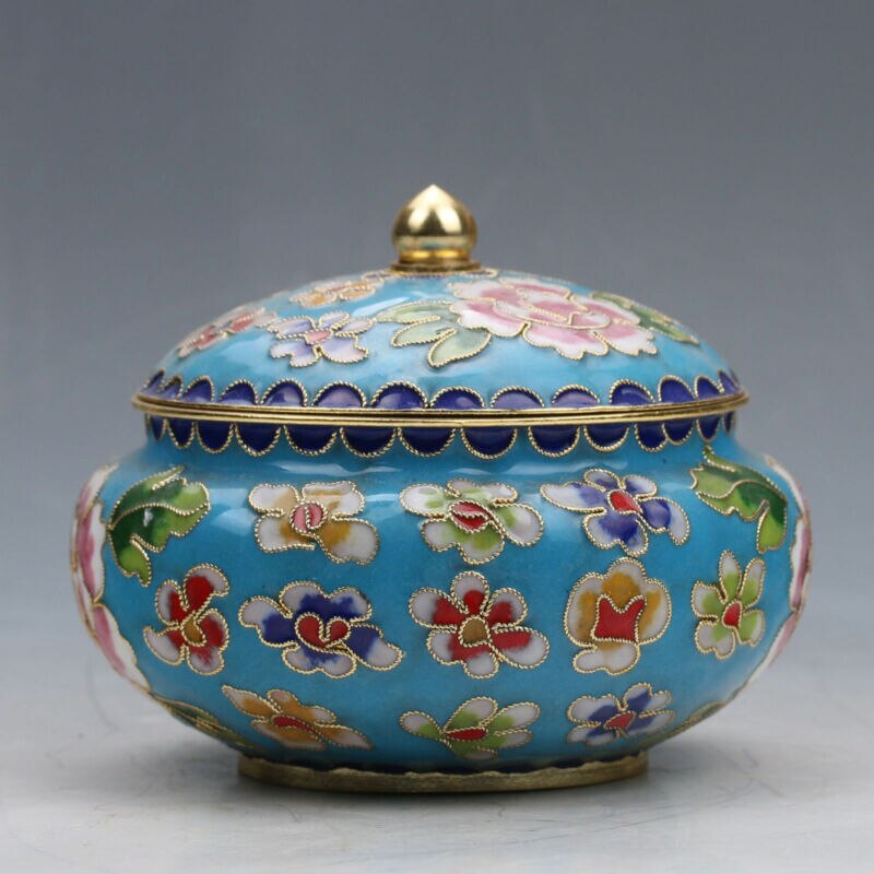 Kinesisk cloisonne håndarbejde subshrubby pæon blomst opbevaringstank  z01