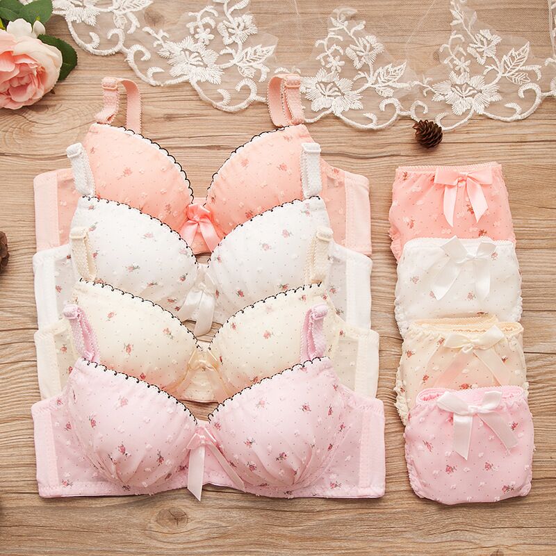 Puberty-Conjunto de ropa interior de algodón con lunares para niñas, sujetador de pecho pequeño, ropa interior para adolescentes