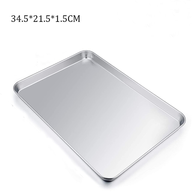Stainless Steel Baking Tray Steamed Sausage Dish Rectangle Fruit Plate Pizza Bread Pastry Storage Tray Bakeware Tool: 34.5x21.5x1.5CM