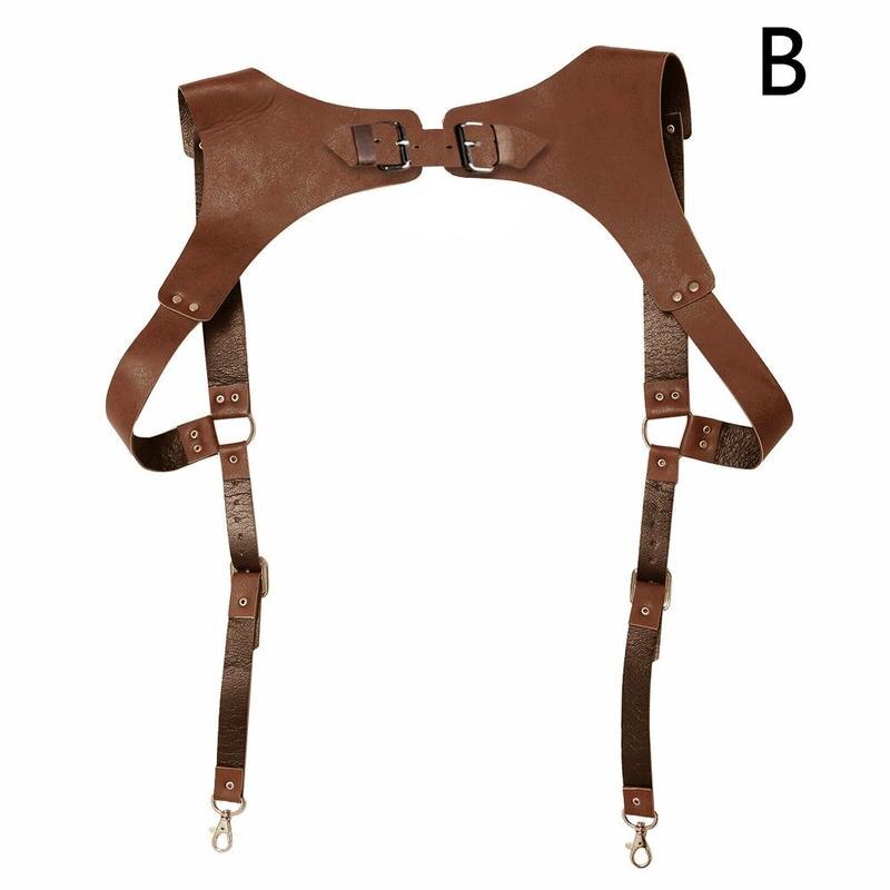 Bretelle en cuir Vintage pour hommes, style médiéval Renaissance, sangle d&#39;épaule, vêtements, ceinture Punk, accessoires de poitrine, harnais G3X6: Suspenders b