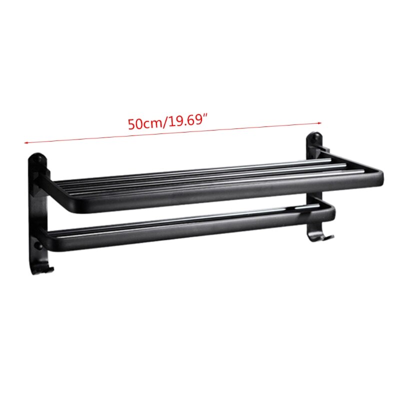 Ruimte Aluminium Zwart Handdoekenrek Wall Mounted Folding Handdoek Houder Opslag Plank Met Haak Badkamer Douche Accessoires: 50cm
