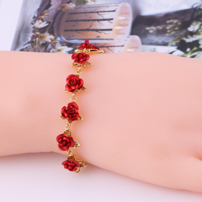 Rose Flower Women Charm Jewelry Rose Gold Color Ladies Bracelet for Women Wedding Party Girl