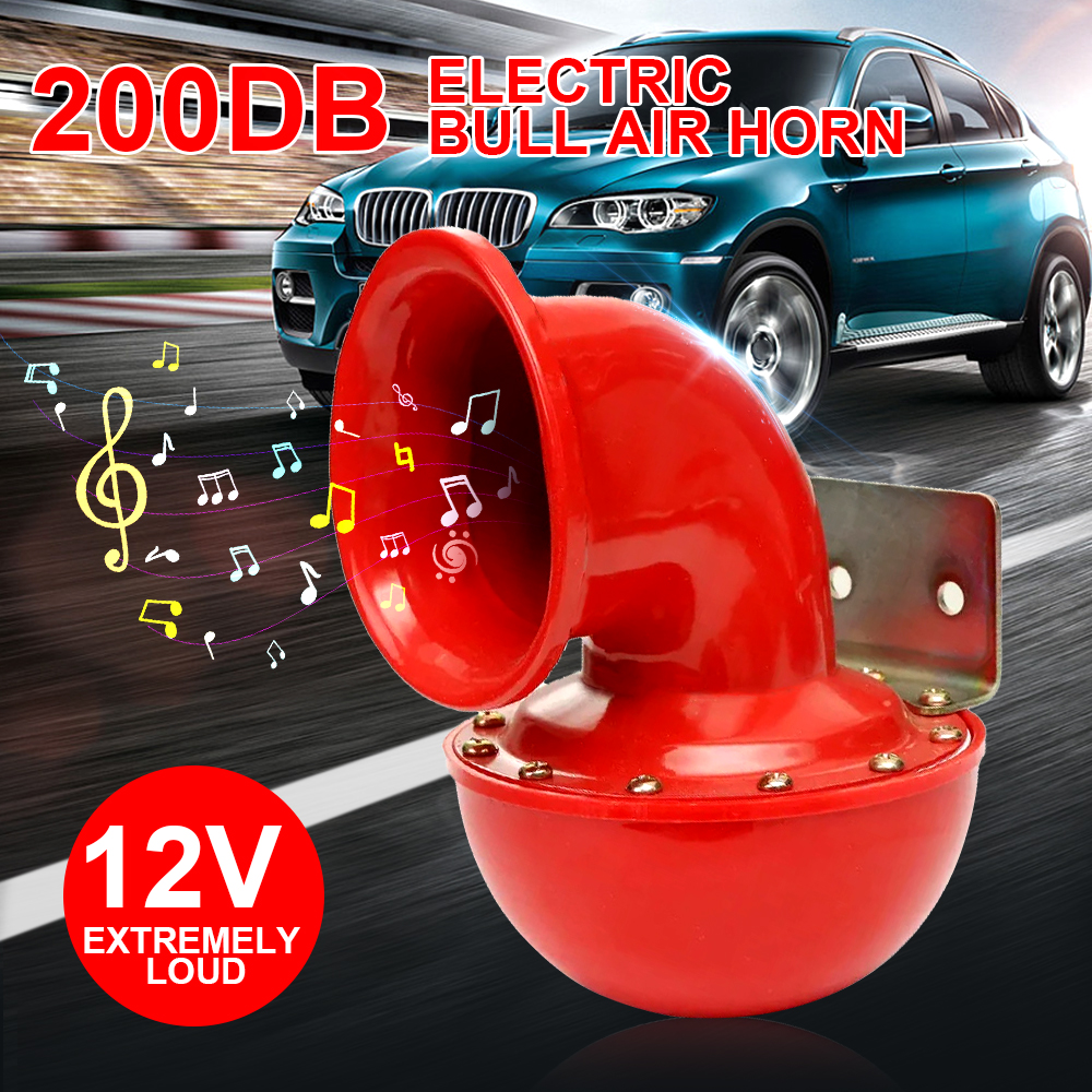 Klaxon électrique de voiture en métal ABS, accessoire sonore super fort, camion, train, bateau, moto, taureau rouge, 200DB, 12V