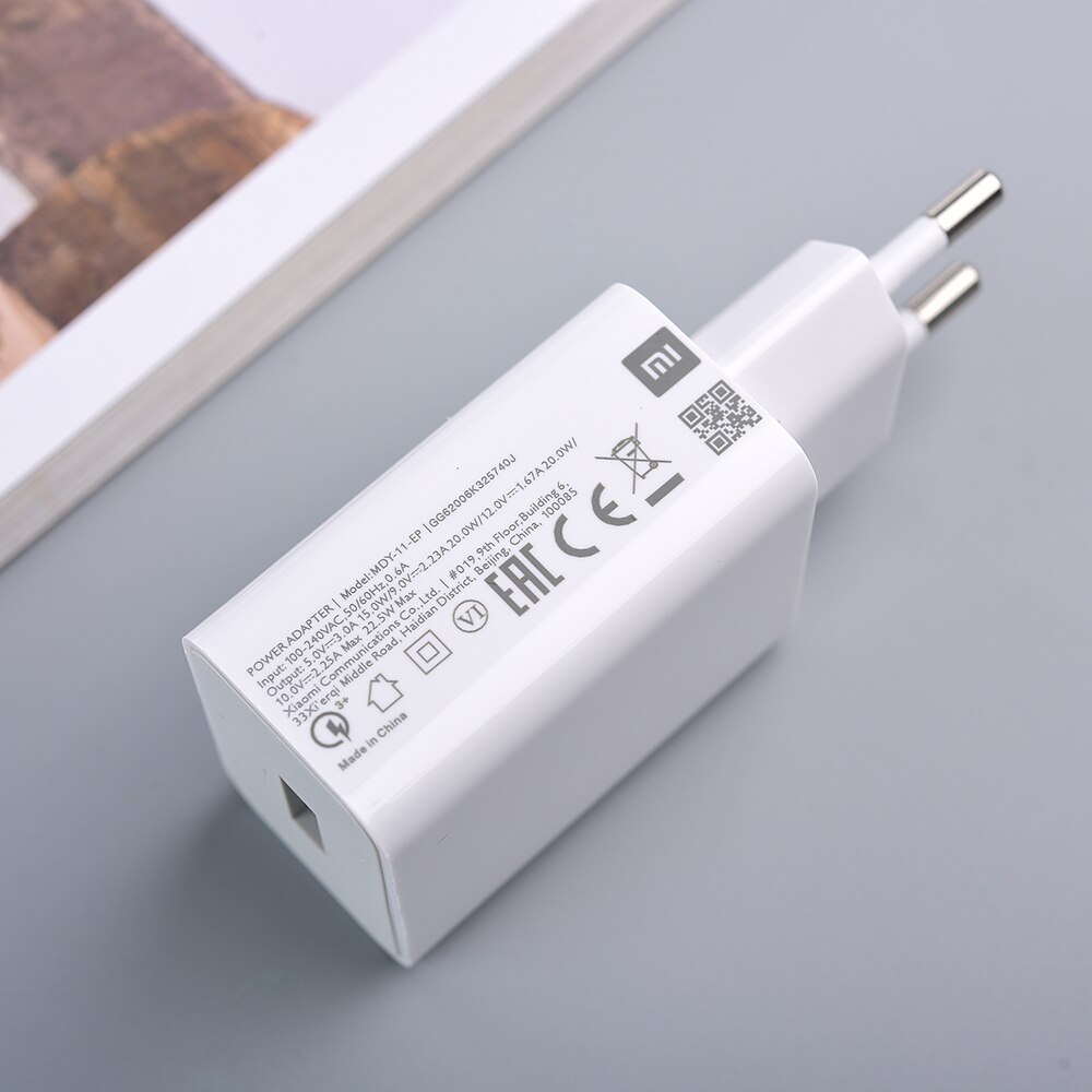 Original Xiaomi MDY-11-EP Fast Charger QC3.0 22.5W Quick Charge Adapter USB Type C Cable For Mi 9 8 CC9 E A3 Redmi Note 8 9 Pro: EU charger only